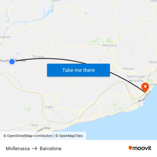 Mollerussa to Barcelona map