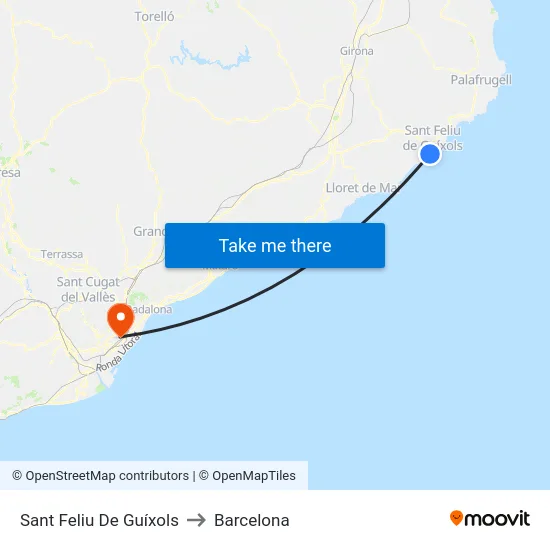 Sant Feliu De Guíxols to Barcelona map