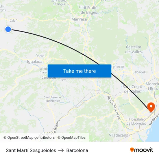 Sant Martí Sesgueioles to Barcelona map