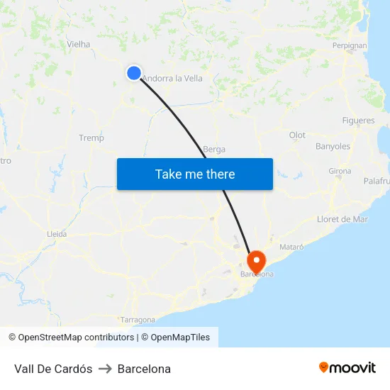 Vall De Cardós to Barcelona map