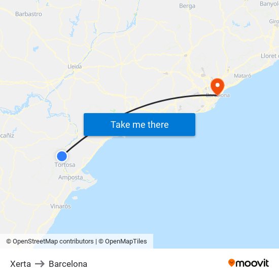 Xerta to Barcelona map