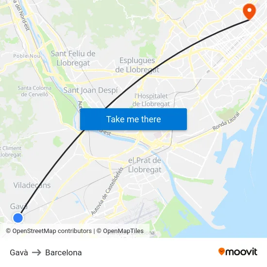 Gavà to Barcelona map