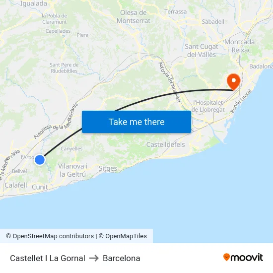 Castellet I La Gornal to Barcelona map