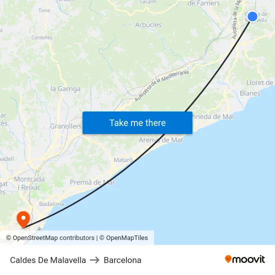 Caldes De Malavella to Barcelona map