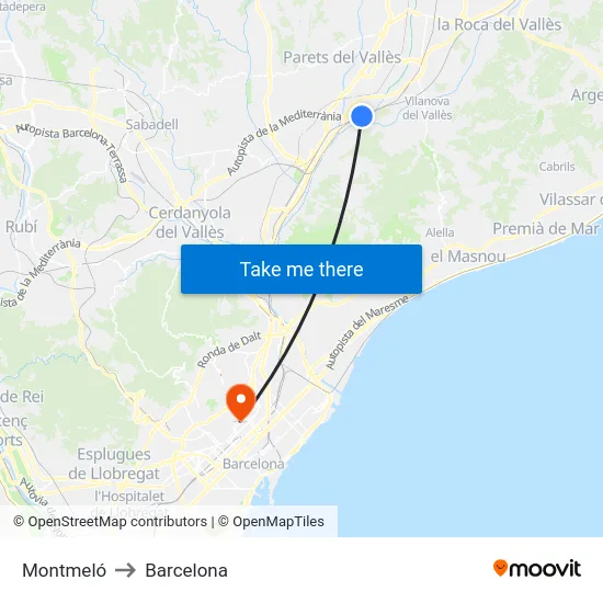 Montmeló to Barcelona map