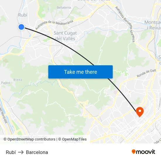 Rubí to Barcelona map