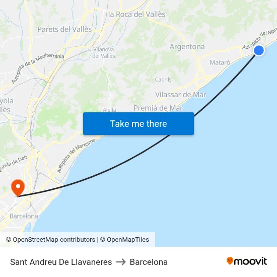 Sant Andreu De Llavaneres to Barcelona map