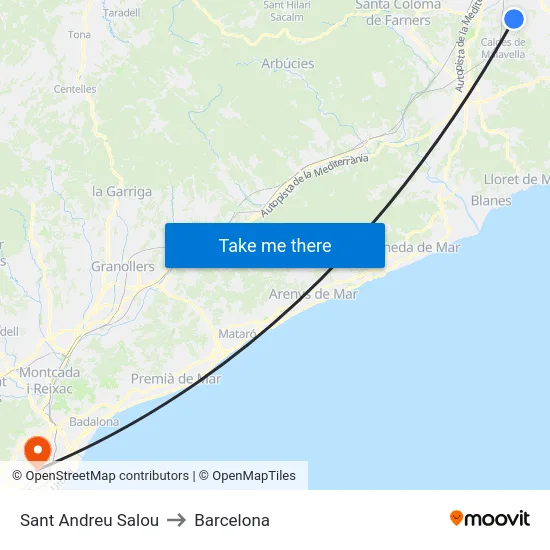 Sant Andreu Salou to Barcelona map