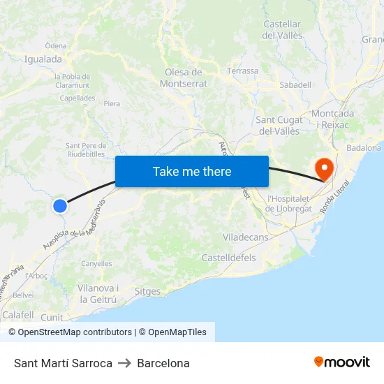 Sant Martí Sarroca to Barcelona map