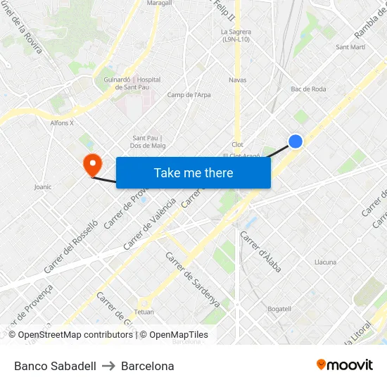 Banco Sabadell to Barcelona map