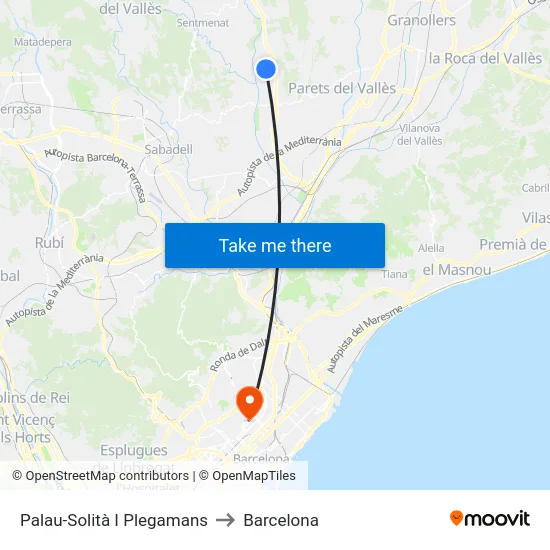 Palau-Solità I Plegamans to Barcelona map