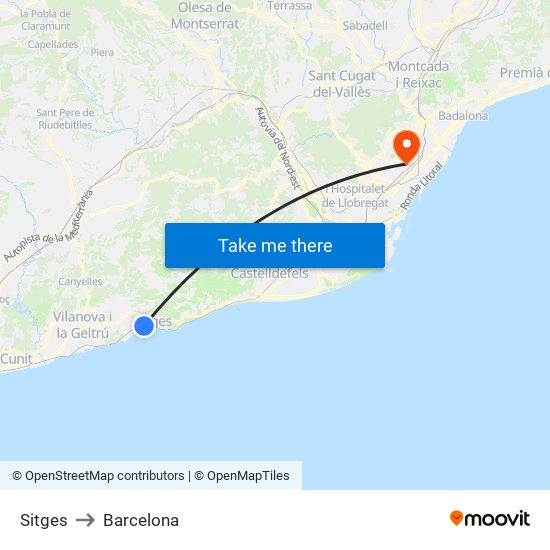 Sitges to Barcelona map
