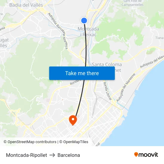 Montcada-Ripollet to Barcelona map