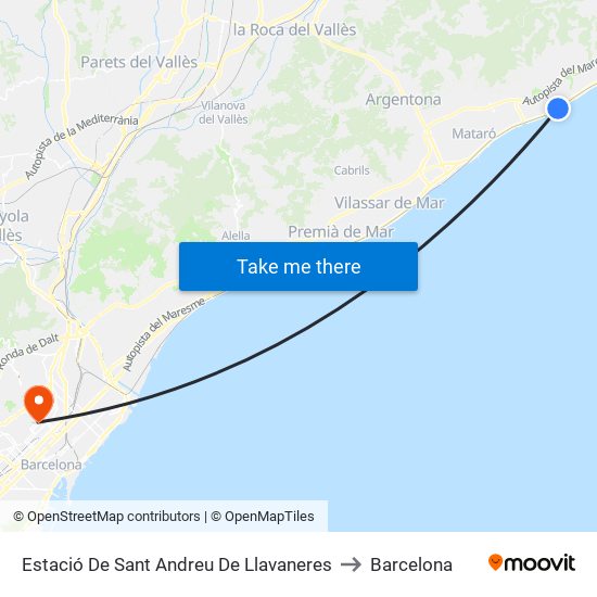 Estació De Sant Andreu De Llavaneres to Barcelona map