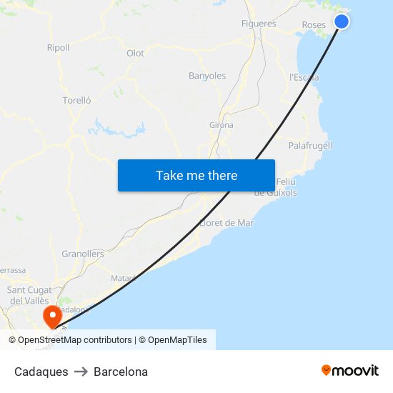 Cadaques to Barcelona map