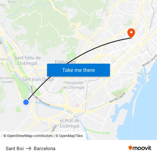 Sant Boi to Barcelona map