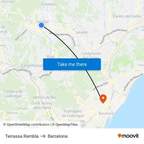 Terrassa Rambla to Barcelona map