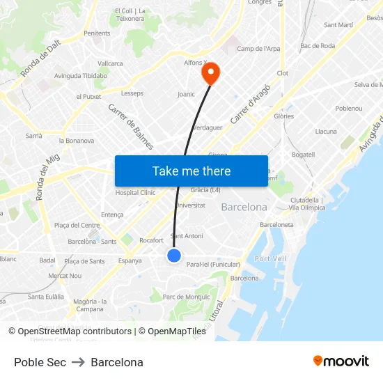 Poble Sec to Barcelona map