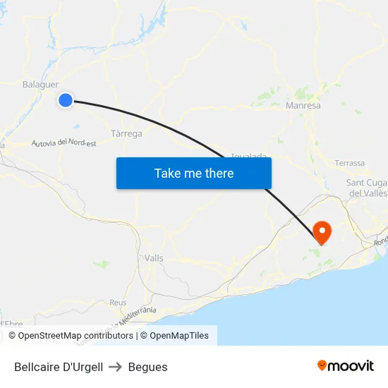Bellcaire D'Urgell to Begues map