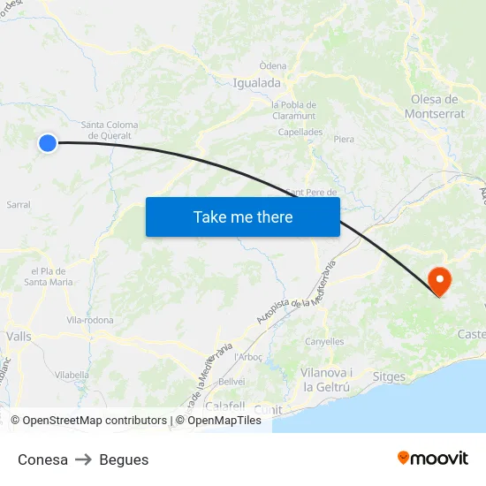 Conesa to Begues map