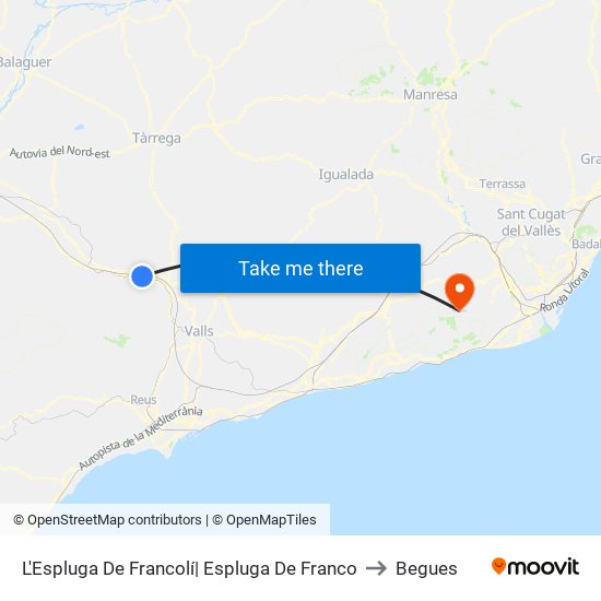 L'Espluga De Francolí| Espluga De Franco to Begues map