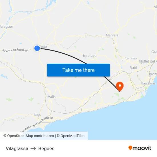 Vilagrassa to Begues map