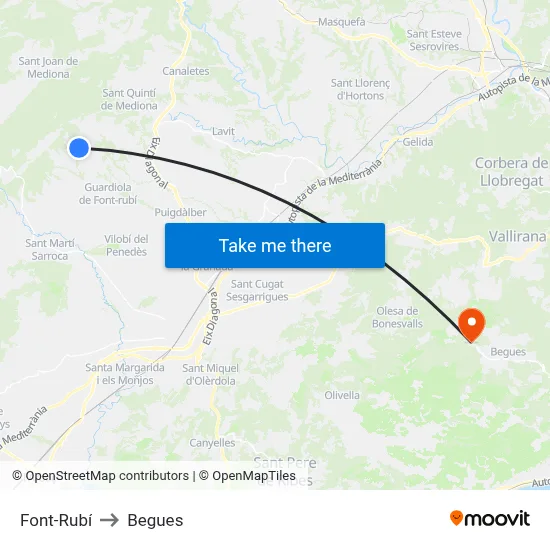Font-Rubí to Begues map