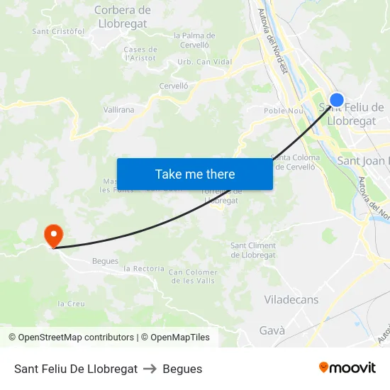 Sant Feliu De Llobregat to Begues map