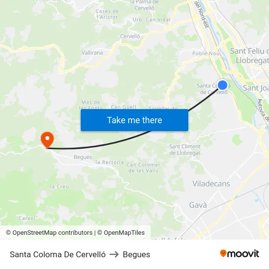 Santa Coloma De Cervelló to Begues map