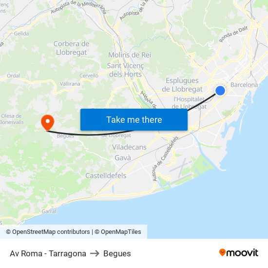 Av Roma - Tarragona to Begues map