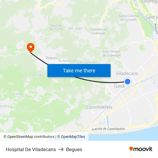 Hospital De Viladecans to Begues map