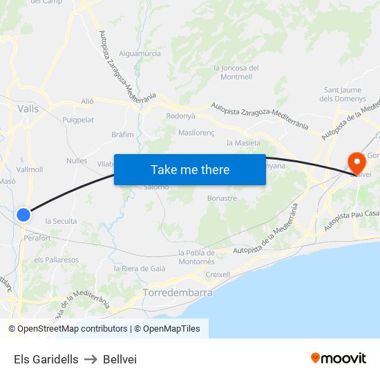Els Garidells to Bellvei map
