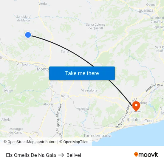 Els Omells De Na Gaia to Bellvei map
