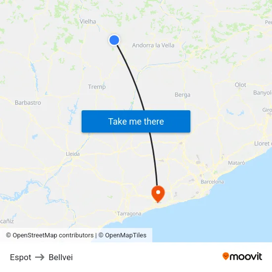 Espot to Bellvei map