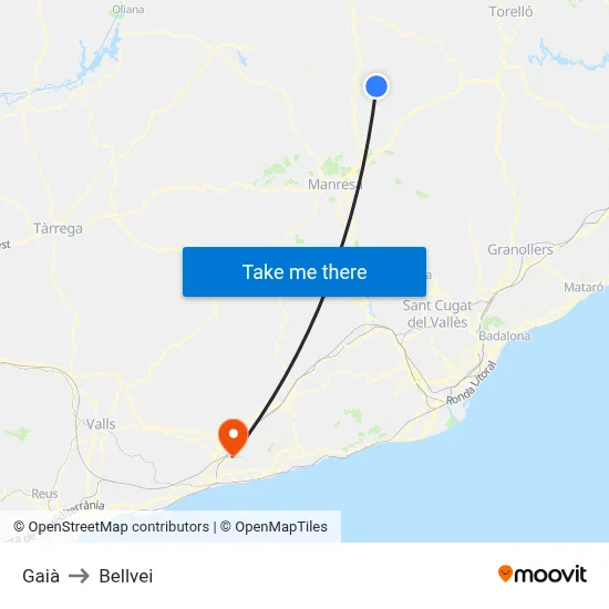 Gaià to Bellvei map