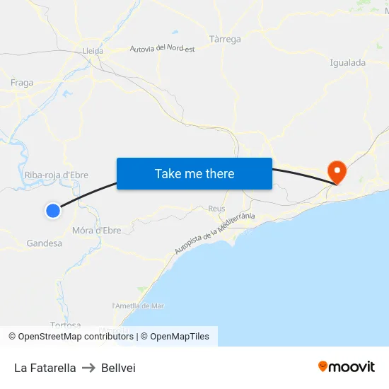 La Fatarella to Bellvei map