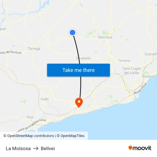 La Molsosa to Bellvei map