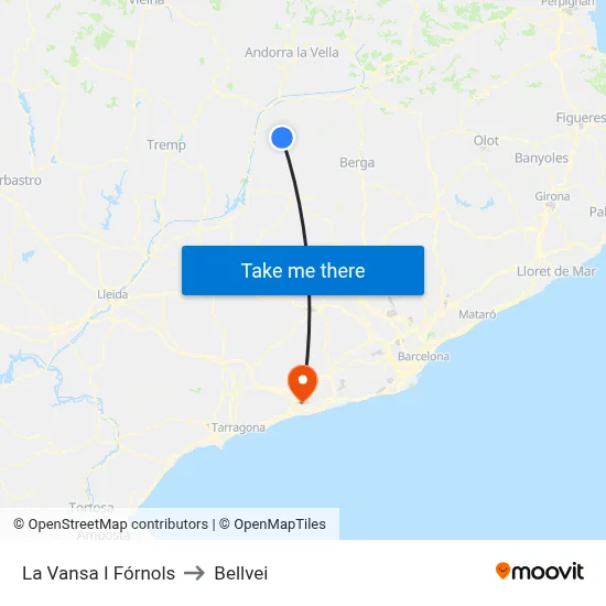 La Vansa I Fórnols to Bellvei map
