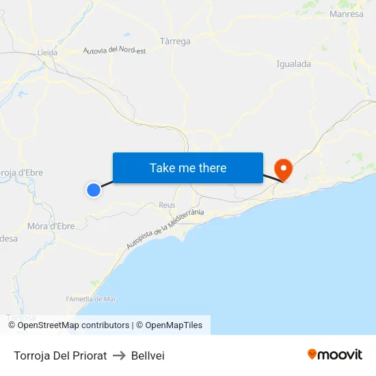 Torroja Del Priorat to Bellvei map