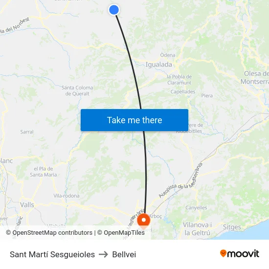 Sant Martí Sesgueioles to Bellvei map
