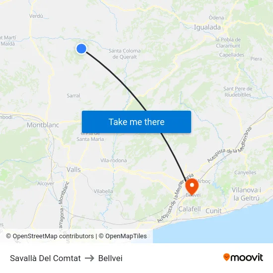 Savallà Del Comtat to Bellvei map