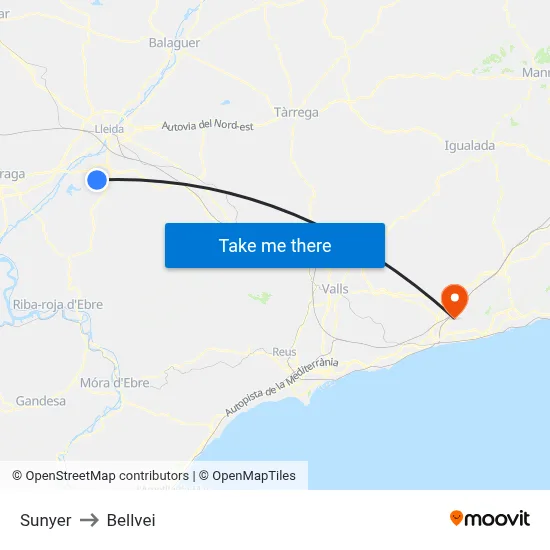 Sunyer to Bellvei map
