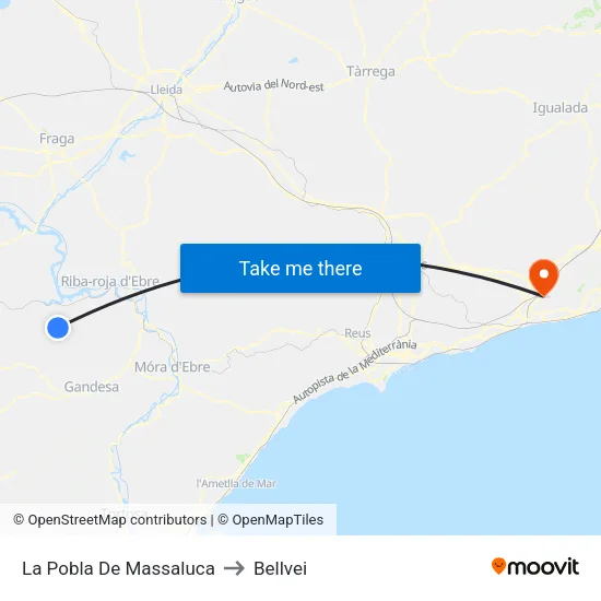La Pobla De Massaluca to Bellvei map