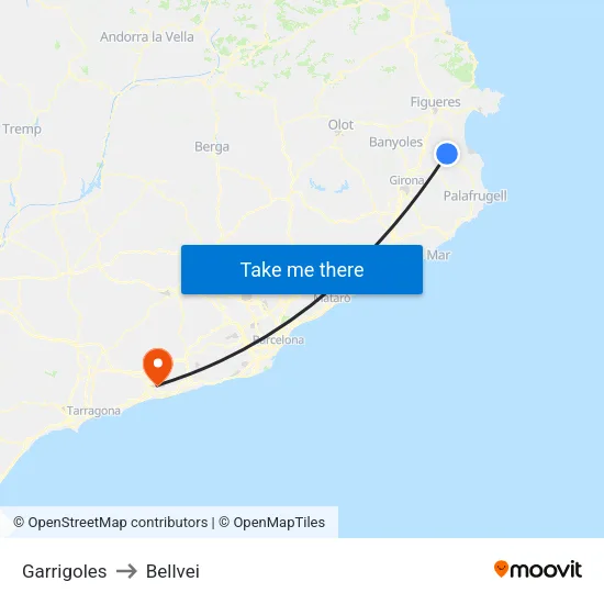 Garrigoles to Bellvei map