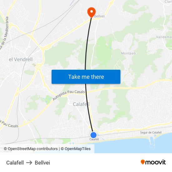 Calafell to Bellvei map