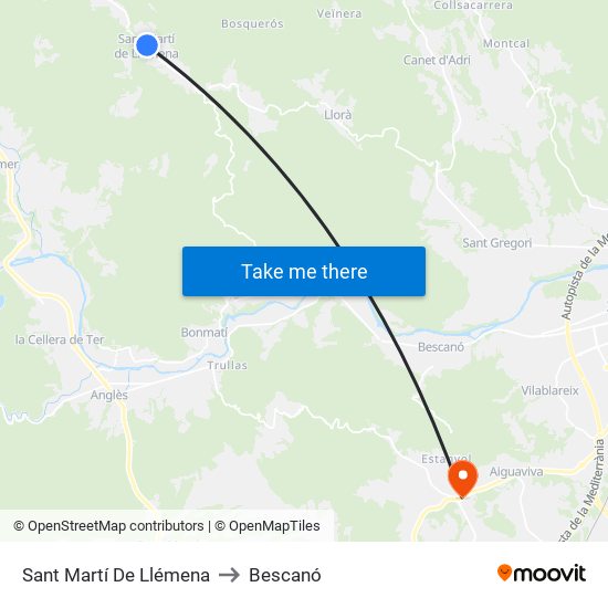 Sant Martí De Llémena to Bescanó map