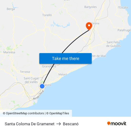 Santa Coloma De Gramenet to Bescanó map