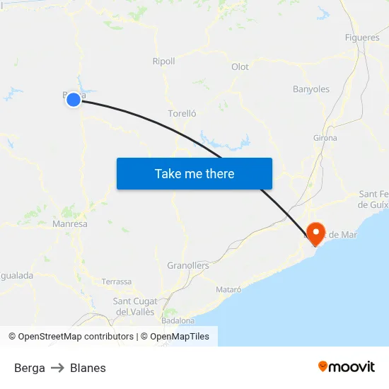 Berga to Blanes map