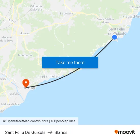 Sant Feliu De Guíxols to Blanes map