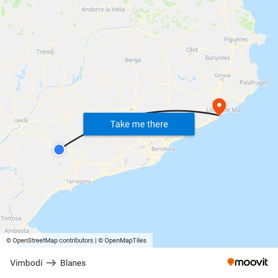 Vimbodí to Blanes map